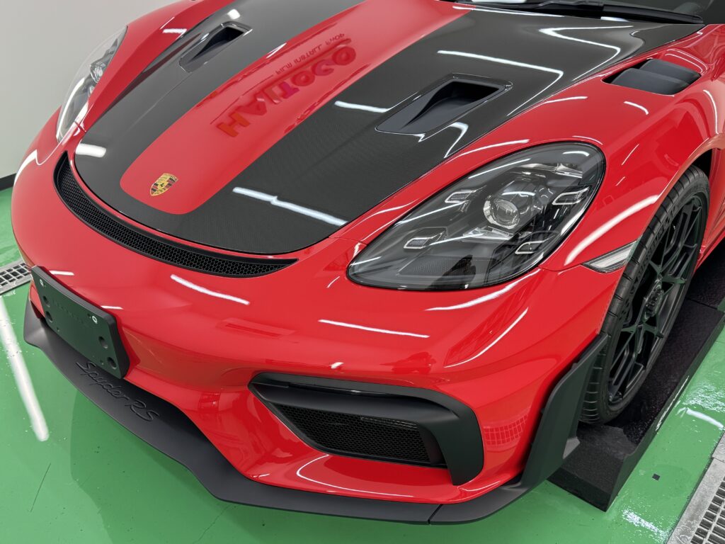 ポルシェ718 Spyder RS フロントフルPPF施工後の全体写真