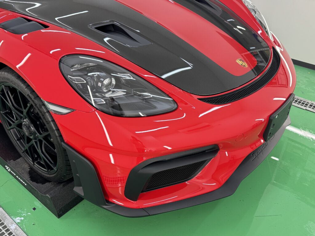 ポルシェ718 Spyder RS フロント周りプロテクション施工完成写真