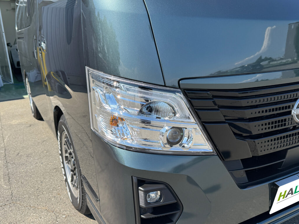日産 キャラバン ヘッドライトプロテクションフィルム施工後の完成写真
