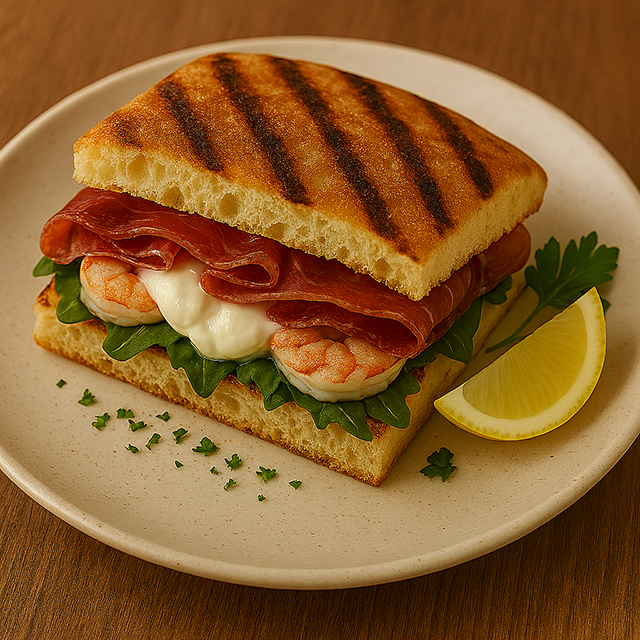 自家製フォカッチャの炭火焼パニーノ